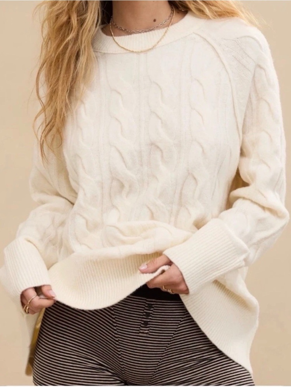 Women's Cable Knit Crewneck Sweater - Cream